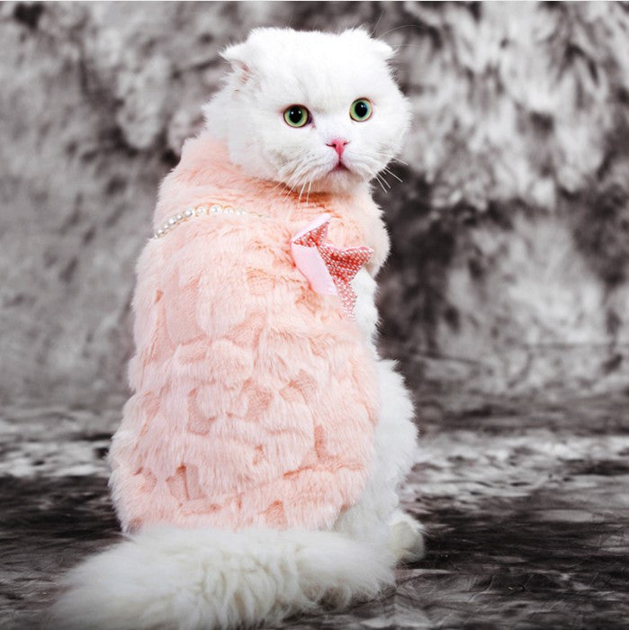 Elegant Overcoat Luxury Pearl Cat Clothes